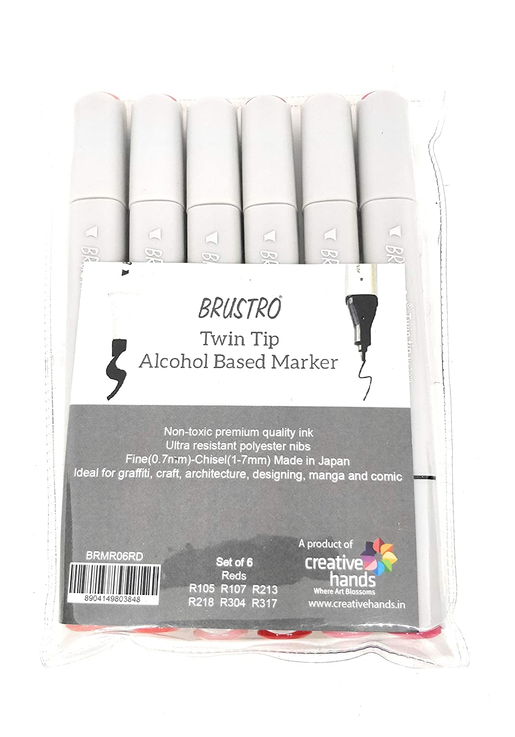 Brustro Twin Tip Alcohol Based Marker Set of 6 (Reds)