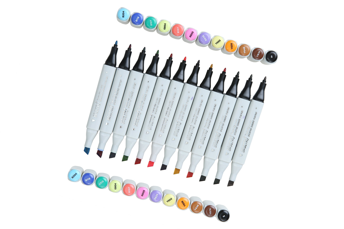 BRUSTRO Twin Tip Alcohol Based Marker Set of 12 - Basic A in Crossline PP See Through Box