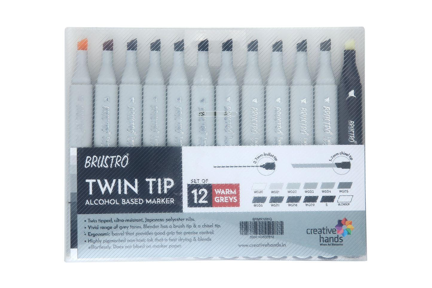Brustro Twin Tip Alcohol Based Marker Set of 12 - Warm Greys