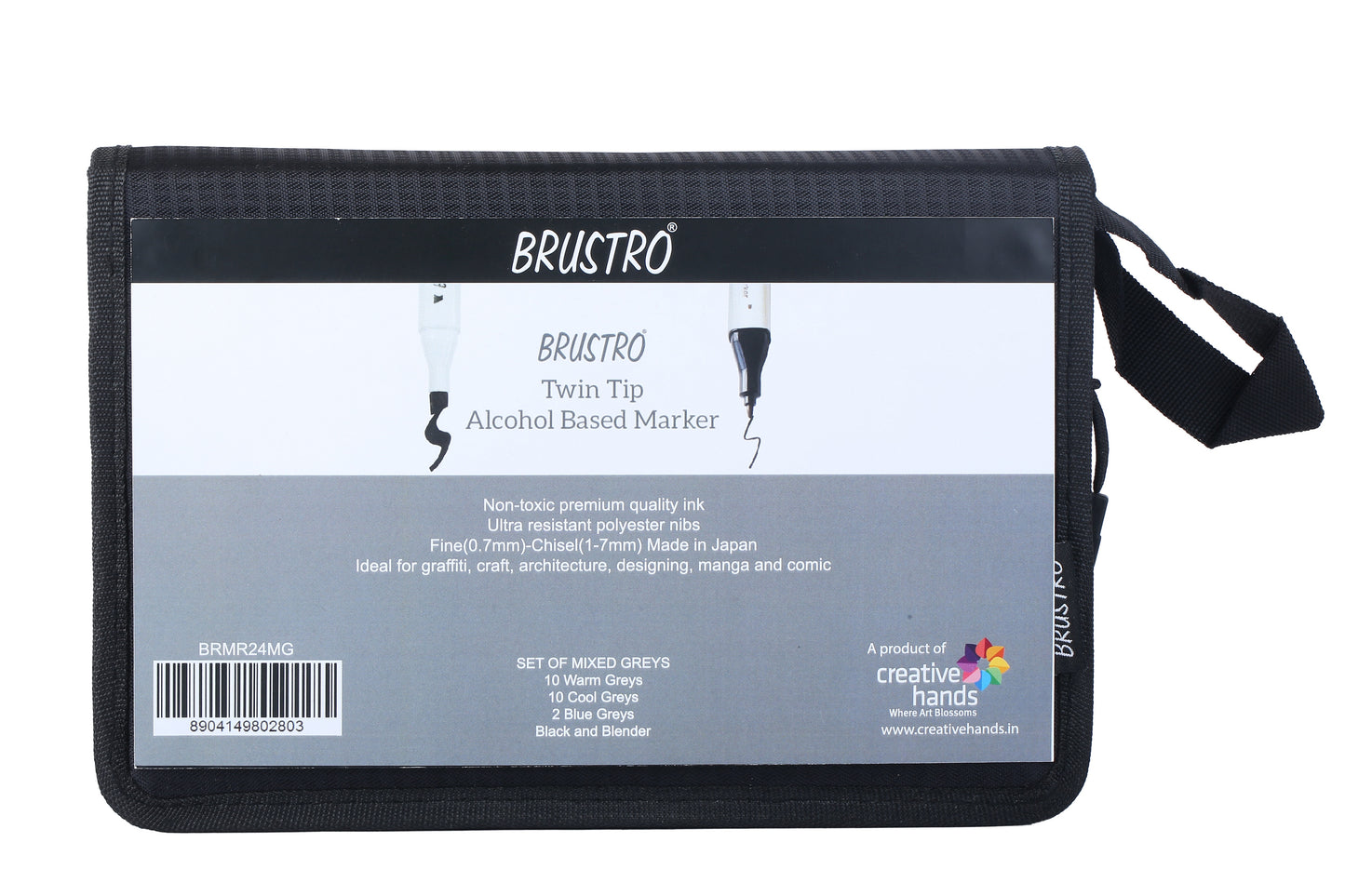 Brustro Twin Tip Alcohol Based Marker with an Elegant Marker Wallet - Mixed Greys (Pack of 24)