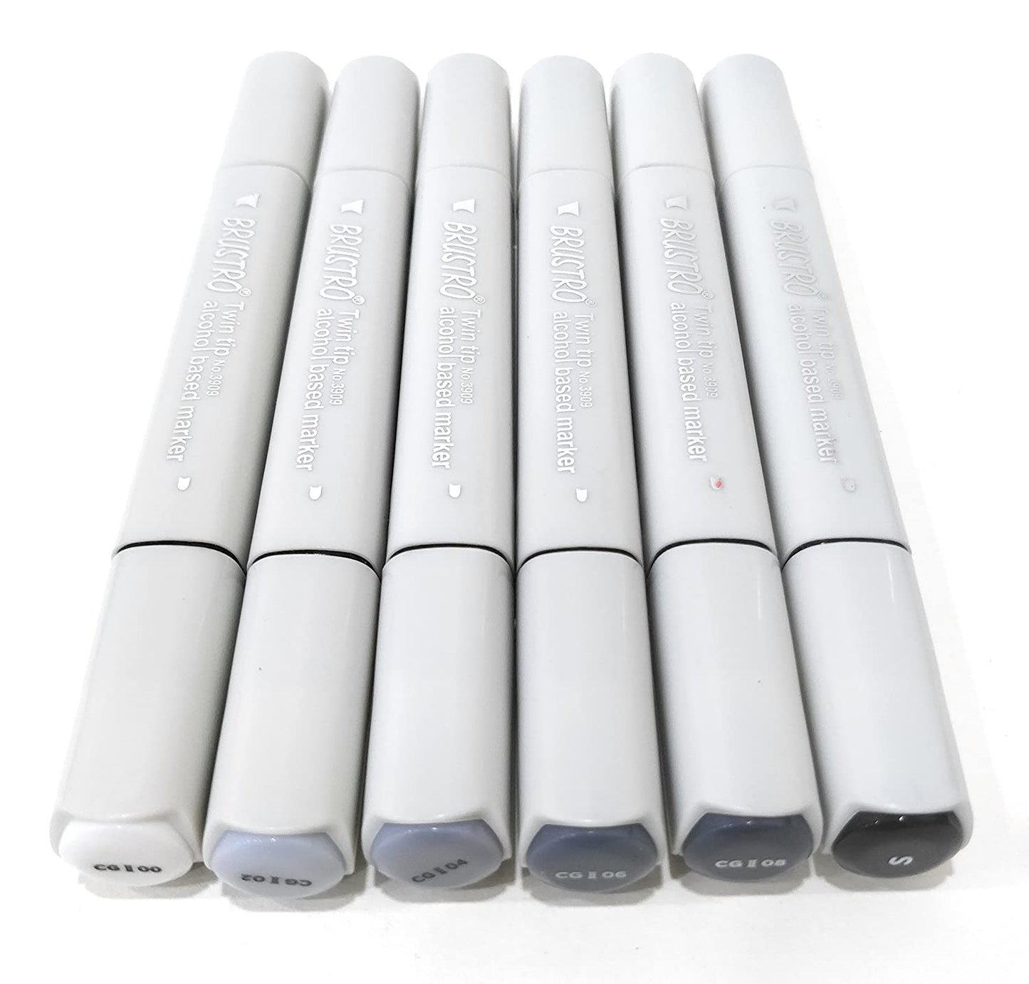 BRUSTRO Twin Tip Alcohol Based Marker Sets (CG B(6)) in Crossline PP See Through Box|Broad 1-7mm line,Fine 0.7mm|Ideal for Sketching,Smudge-Proof,Waterproof,Graffiti,Comic Artist, Architect,Fine Art
