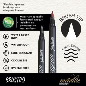 BRUSTRO Metallic Brush Marker Pens | Set of 10 Metallic Shades | Japanese Nibs, Soft Brush Tip, Indelible Ink, Suitable for Calligraphy, Hand Lettering, Colouring, Scrapbooking, Card Making Craft
