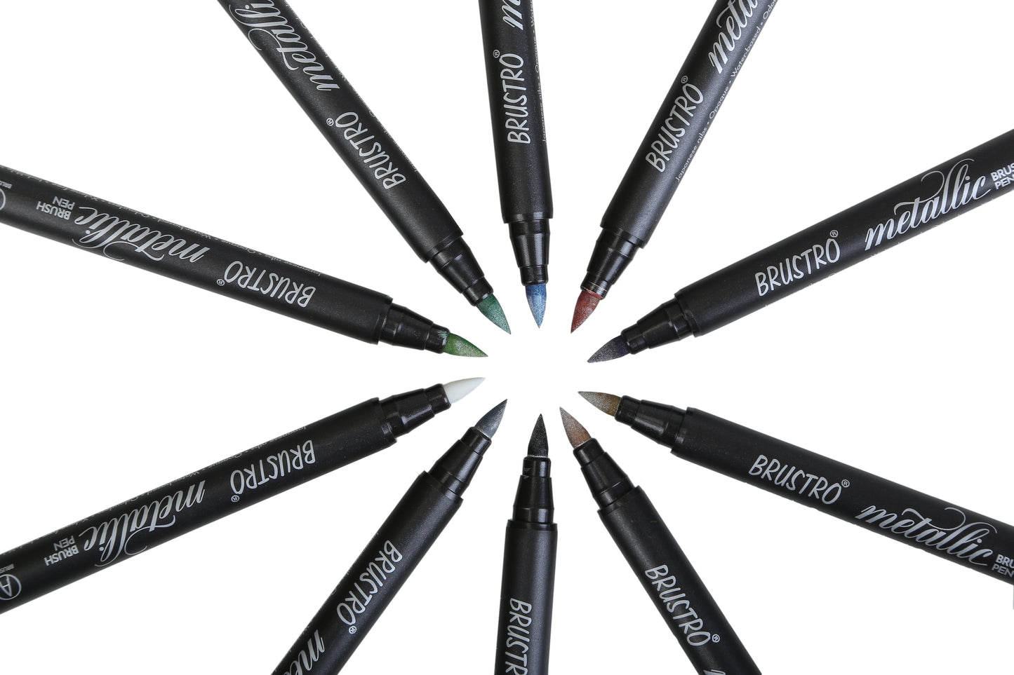 BRUSTRO Metallic Brush Marker Pens | Set of 10 Metallic Shades | Japanese Nibs, Soft Brush Tip, Indelible Ink, Suitable for Calligraphy, Hand Lettering, Colouring, Scrapbooking, Card Making Craft