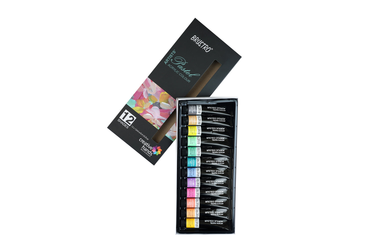 BRUSTRO Artist's Acrylic Pastel Colour | Set of 12 Colors X 12ml Tubes | Ideal for Paper, Canvas, Shading, Portrait, Coloring, Inter-mixable, Perfect for Artists and Crafters