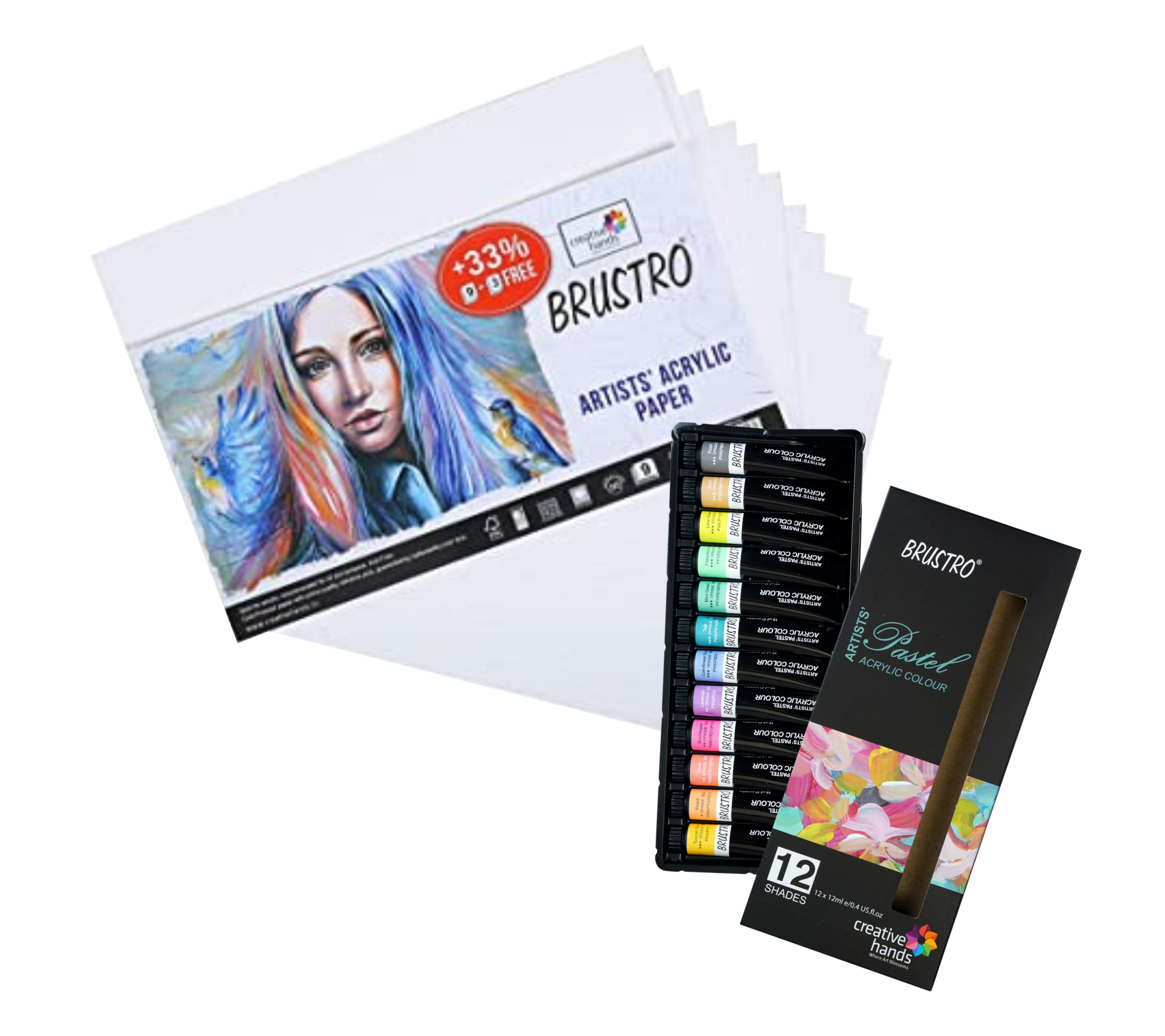 BRuSTRO Artists ' Acrylic Pastel Colour Set of 12 Colours X  12ML Tubes 