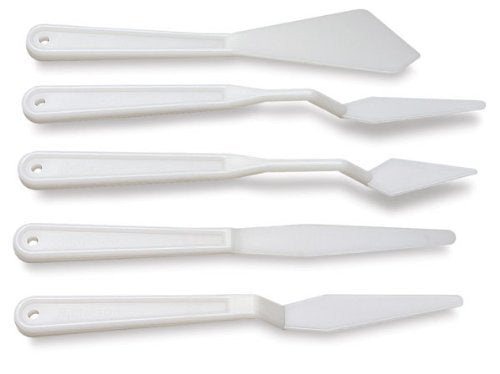 Brustro Plastic Palette Painting Knives | Set of 5 (3 Cranked Handles, 2 Flat) | Made of Flexible, Stain Resistant Plastic, Ideal for Texturing, Acrylic, Oil Paints.