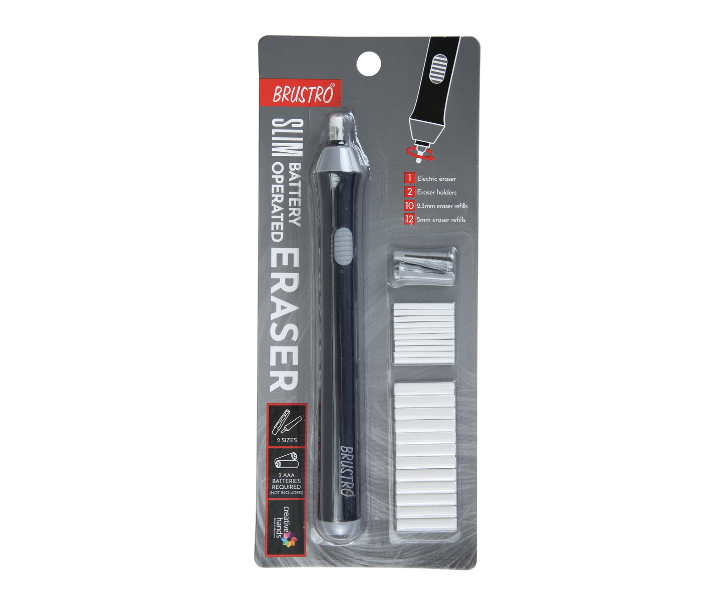 BRUSTRO Automatic Eraser | 2.3mm, 5mm| 22 Refills, 2 Eraser Holders | Ideal for Students and Adults, Drawing, Sketching, Mandala, Portrait | Battery Operated, Electric (Batteries not Included)