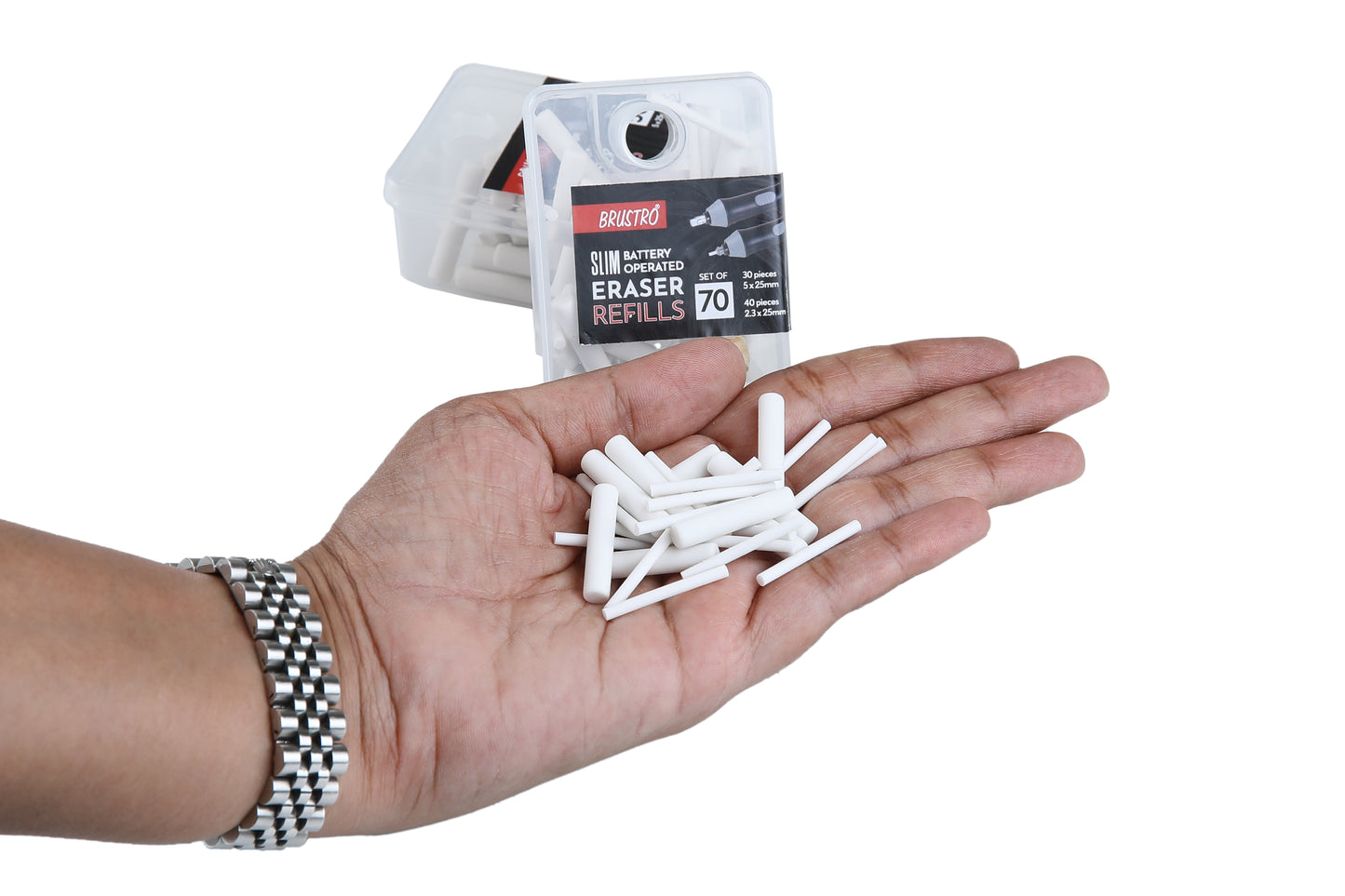 BRUSTRO Slim Battery Operated Eraser Refills |Set of 70 - includes - 30 Pieces of 5x25mm & 40 Pieces of 2.3x25mm| Artists Sketching, Drawing, Portrait Shading, Graphite, charcoal Pencils Correction