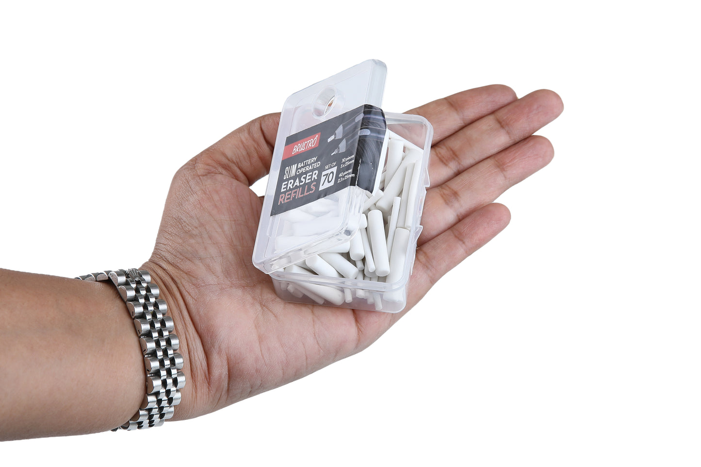 BRUSTRO Slim Battery Operated Eraser Refills |Set of 70 - includes - 30 Pieces of 5x25mm & 40 Pieces of 2.3x25mm| Artists Sketching, Drawing, Portrait Shading, Graphite, charcoal Pencils Correction