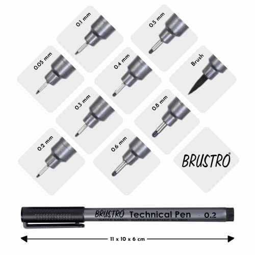 BRUSTRO Technical Pen | Black | Pack of 6 - Tip Size - 0.05mm | Ideal For Mandala, Drawing,Artist Illustration,Sketching