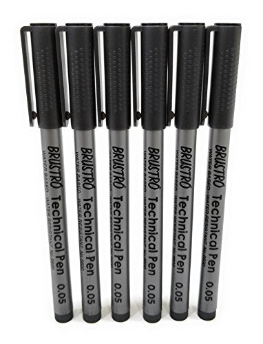 BRUSTRO Technical Pen | Black | Pack of 6 - Tip Size - 0.05mm | Ideal For Mandala, Drawing,Artist Illustration,Sketching