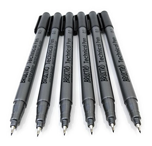 BRUSTRO Technical Pen | Black | Pack of 6 - Tip Size - 0.1mm | Ideal For Mandala, Drawing,Artist Illustration,Sketching