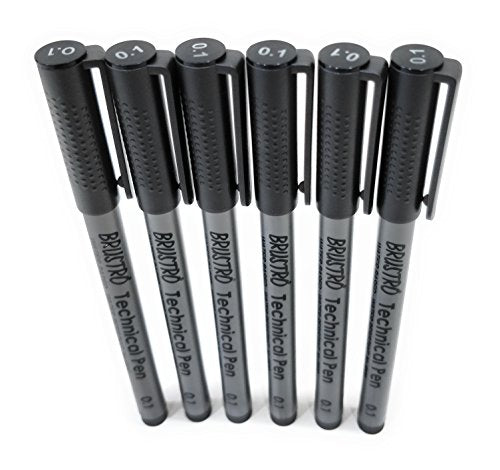 BRUSTRO Technical Pen | Black | Pack of 6 - Tip Size - 0.1mm | Ideal For Mandala, Drawing,Artist Illustration,Sketching