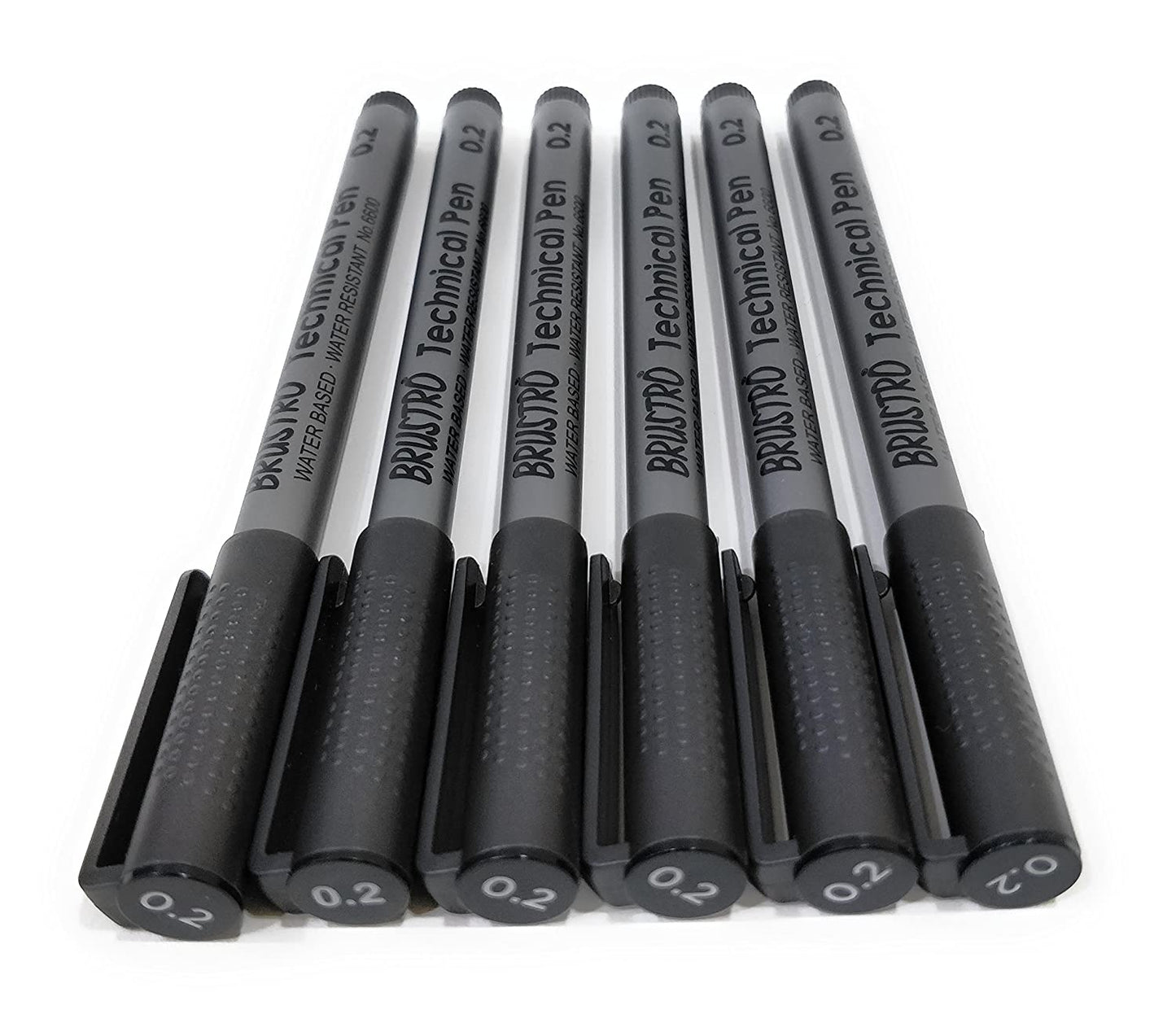 BRUSTRO Technical Pen | Black | Pack of 6 - Tip Size - 0.2mm | Ideal For Mandala, Drawing,Artist Illustration,Sketching