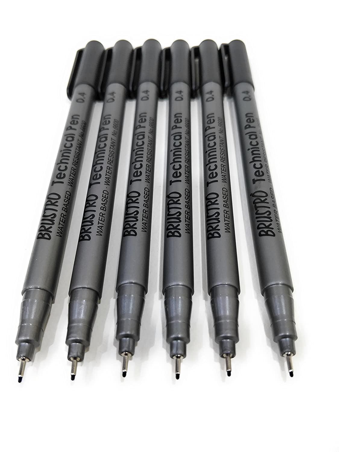 BRUSTRO Technical Pen | Black | Pack of 6 - Tip Size - 0.4mm | Ideal For Mandala, Drawing,Artist Illustration,Sketching