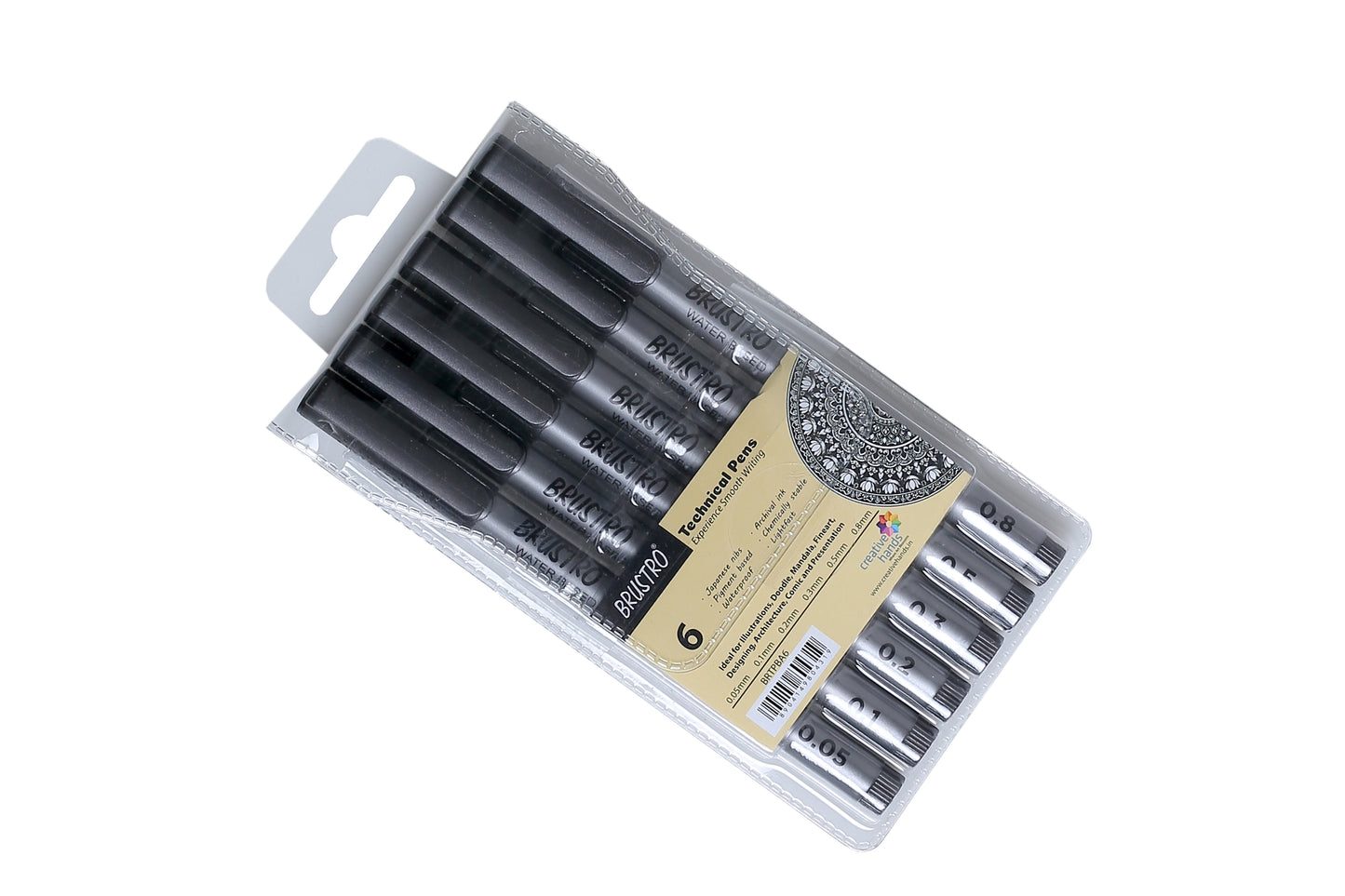 BRUSTRO Technical Pen Fineliner Set|Black| Set of 6| Tip Size- 0.05mmI0.1mmI0.2mm|0.3mmI0.5mmI0.8mm|Ideal for Students,Adults|Doodle,Mandala,Fineart,Outline,Waterproof,Architecture,Technical Drawing