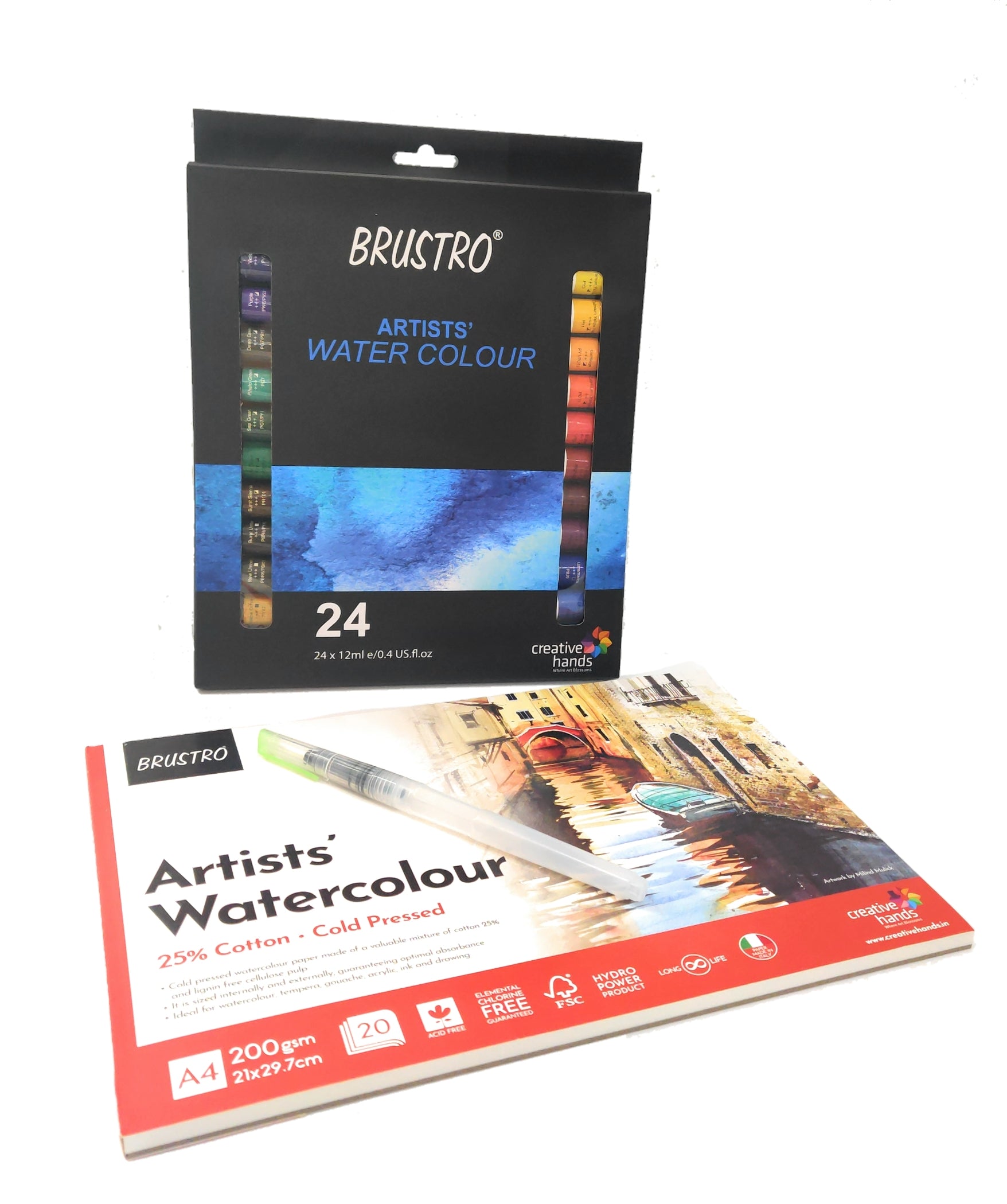 BRUSTRO Artists' 24 Watercolour Set with Cotton Pad and Aqua Squeeze Brush  Pen - A Complete Watercolor Kit/Shop now – BrustroShop