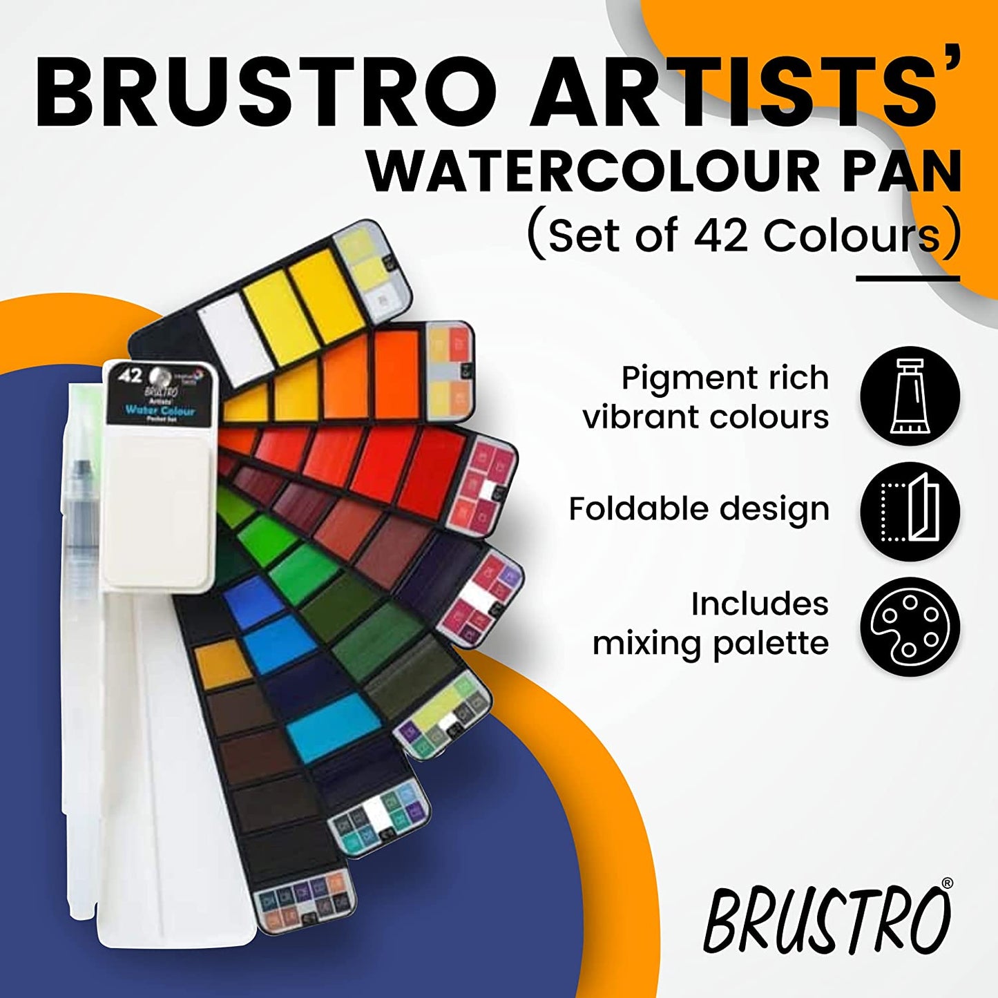 BRUSTRO Artist's Watercolour Paint Pan (Set of 42 Colors) with Artists Watercolour Paper 300 GSM, 25% Cotton, Cold Pressed, A4 (Pack of 12), A3 (Pack of 6) & A5 (Pack of 24)