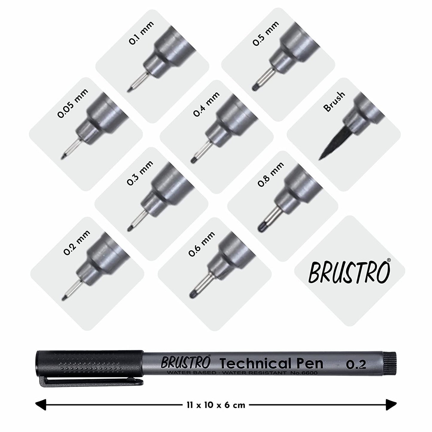 BRUSTRO Set of 9 Technical Pens with Bristol Ultra Smooth A4 Size ( 20 +4 Sheets )