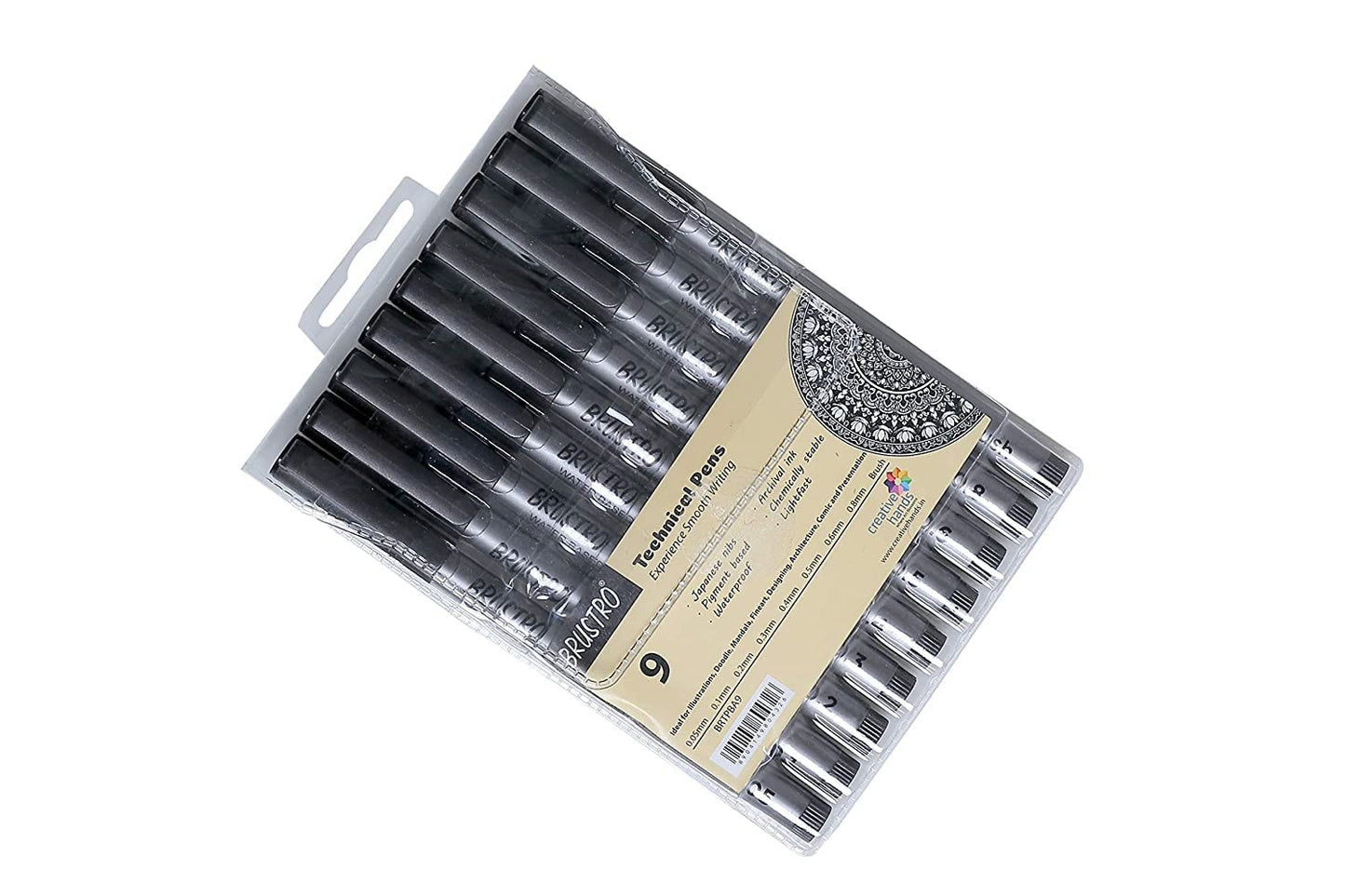 BRUSTRO Set of 9 Technical Pens with Bristol Ultra Smooth A4 Size ( 20 +4 Sheets )