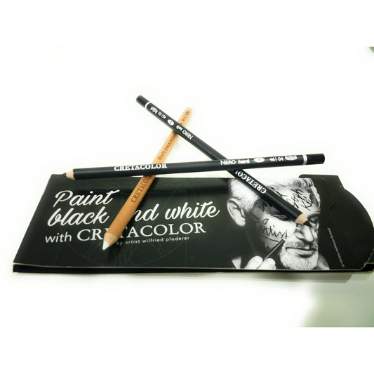 CRETACOLOR Black & White Pencil Set of 3 Includes 2 Nero (Soft and Hard) and 1 White Chalk Pencils