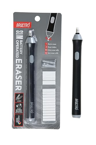 BRUSTRO Battery Operated Automatic Eraser with Artists FINEART Graphite Pencil Set of 12 (10B-2H)