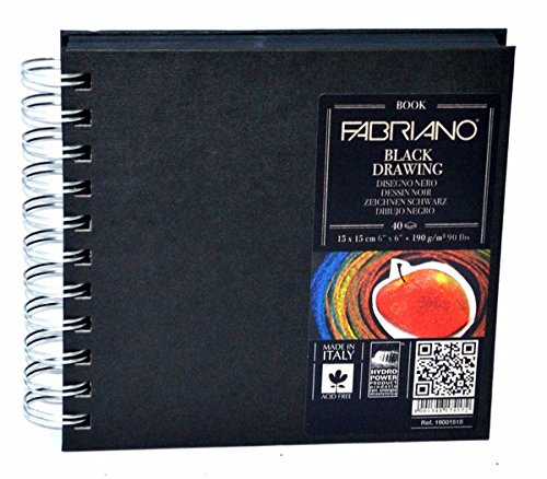 Brustro Artists' White Charcoal Pencil Set of 3 + 1 Pencil Eraser with Fabriano Black Drawing Book 15X15cm