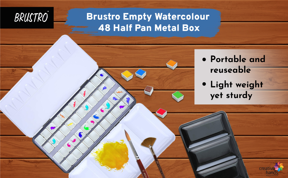 Brustro Empty Watercolour 48 Half Pan Metal Box (Pans Included)