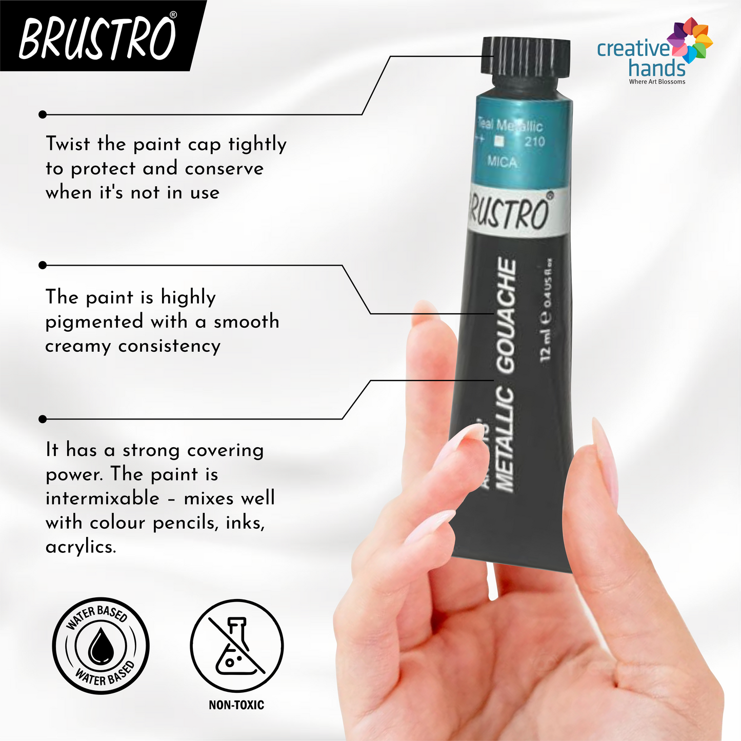 BRUSTRO BRGCCBLA5 Metallic Gouache Set Matte Finish 12ml