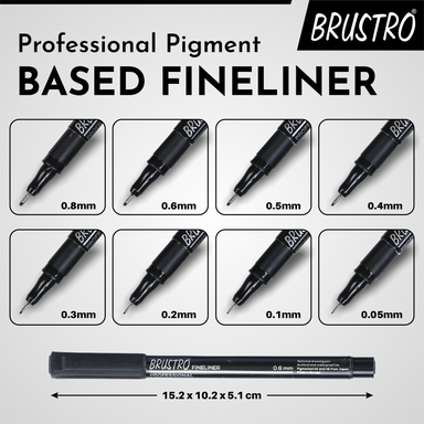 Brustro Fineliner Set – 8 Stück, 0,05–0,8 Mm, Pigmentbasierte Archivtinte, Wasserfest