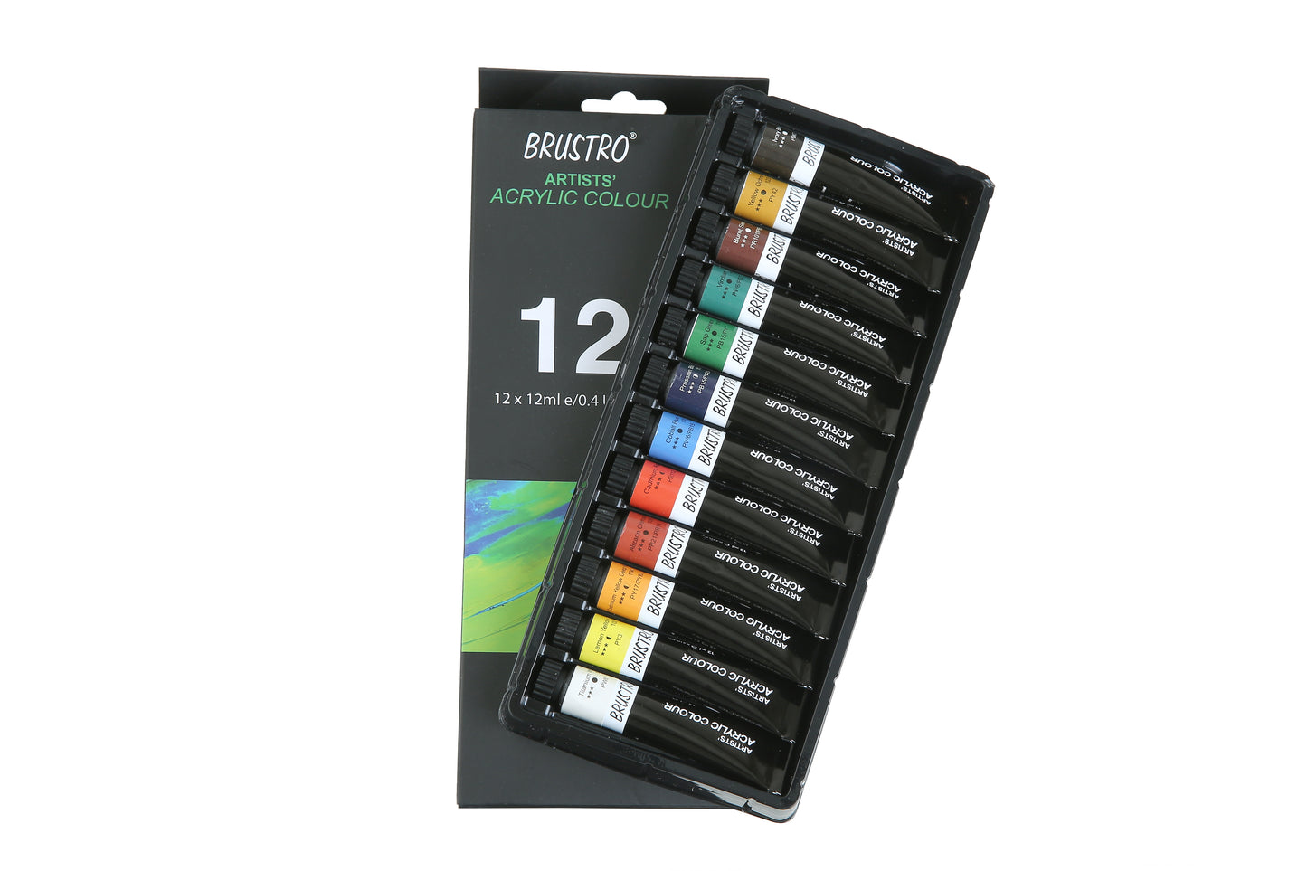 BRUSTRO Artist's Acrylic Colours (Set of 12x12 ml Tubes) With Glued Paper Pad 400 GSM, A4-12 Sheets and Gold Taklon Brushes, Set of 8|Ideal For Professional Painting, Fine Art, Wet Techniques