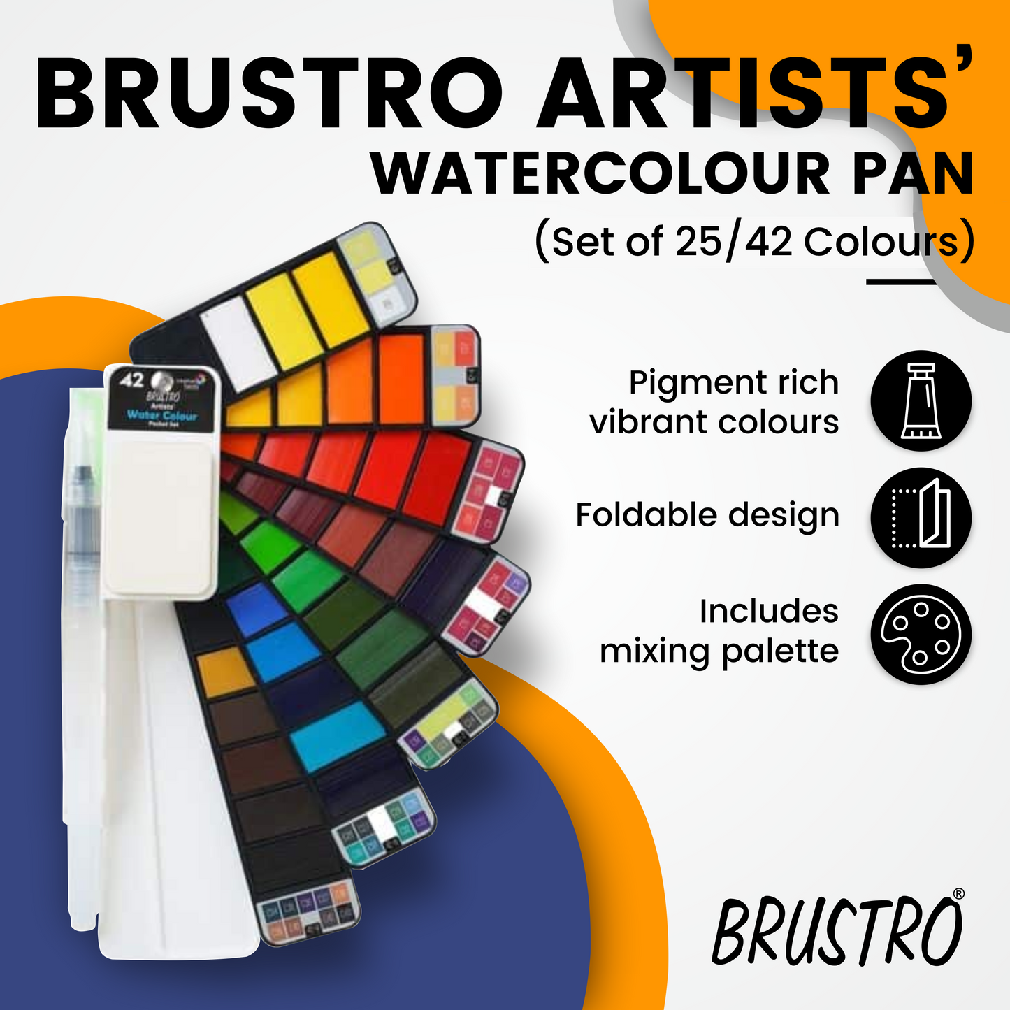Brustro Artists Watercolour Pan Set of 42 with Artist 25% Cotton Watercolour Pad Cold Pressed 200 GSM A4 Pad 20 Sheets