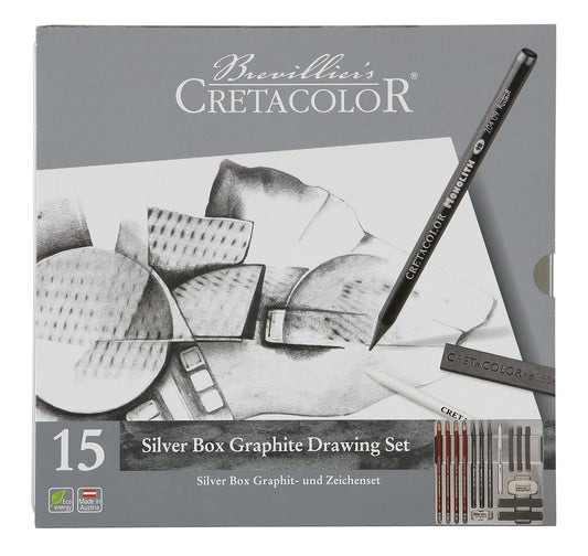 Cretacolor Silver Box Graphite Drawing Set of 15 - Tin Box