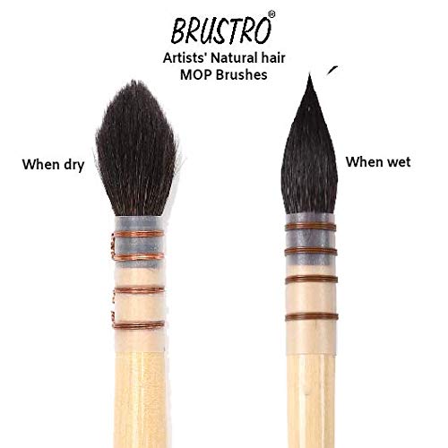 BRUSTRO Artists Natural Hair MOP Brush Set of 4 (0, 2, 4, 8) with A5 Stitched Bound 200GSM Watercolour Journal