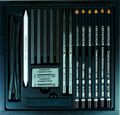 Brevillier Cretacolor Black Box Tin Charcoal Drawing Set of 20 Brevillier Cretacolor Black Box Tin Charcoal Drawing Set of 20
