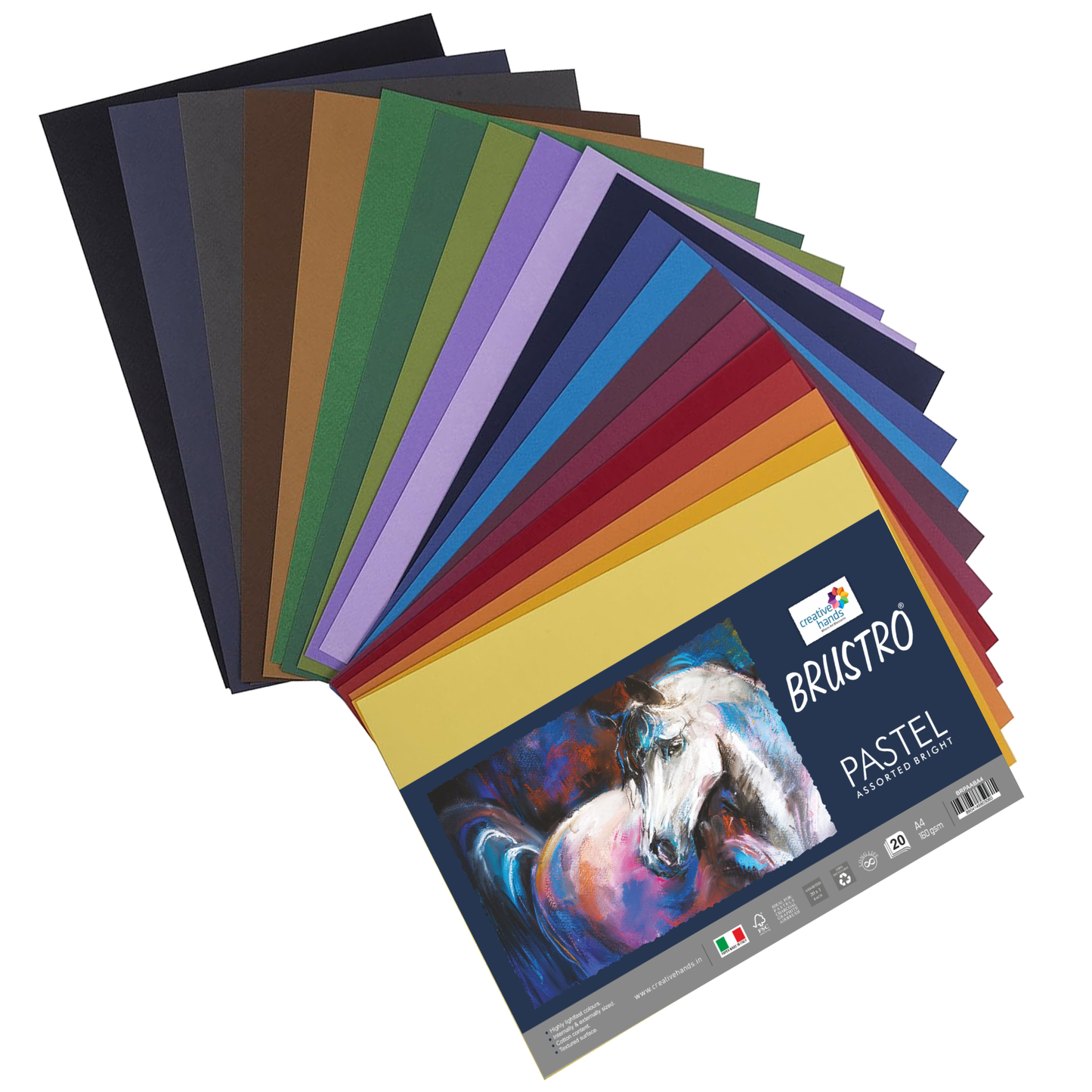 Brustro Artists Pastel Papers | 160 GSM, A4, Bright & Soft Shades of 40 Sheets (20 Sheets of Each Shades) | Suitable for Pastels, Pencil, Graphite, Charcoal.