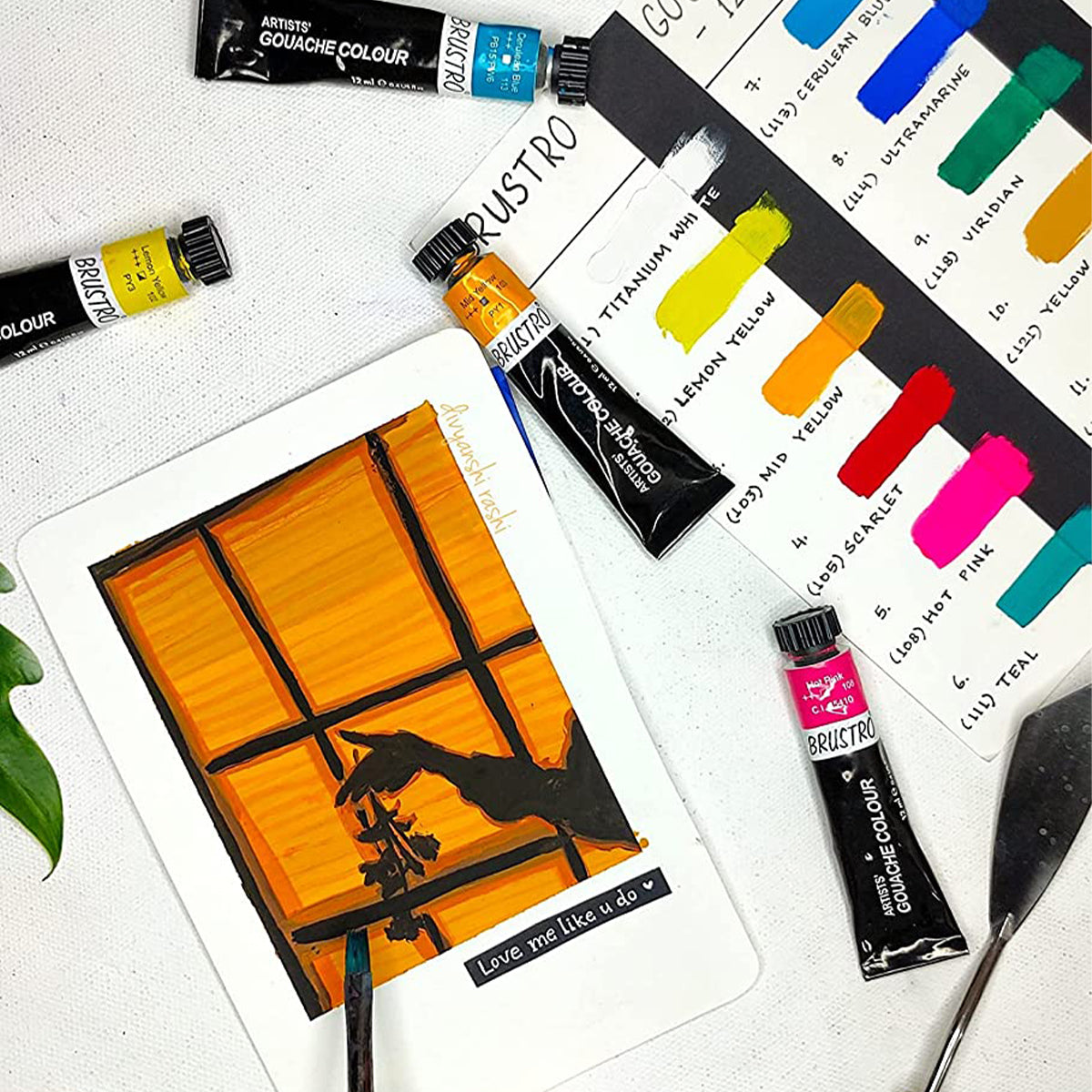 BRUSTRO Artist's Gouache Colours (Set of 12x12ml Tubes) With Watercolour Wiro Bound Paper Pad | 300 GSM, A4, 25% Cotton, Cold Pressed, 15 Sheets and AquaBloom Paint Brushes (Set of 6, Round)