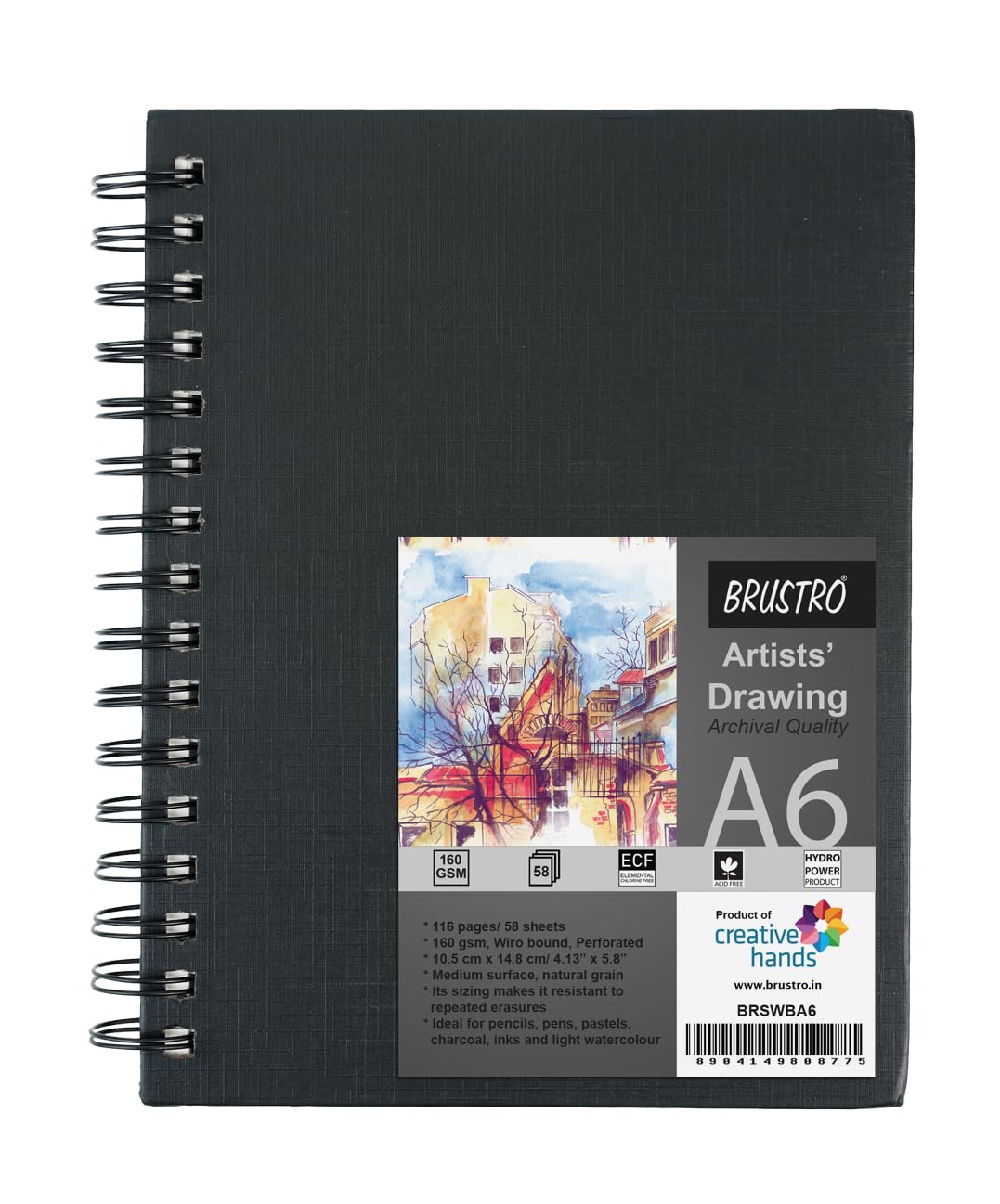 Brustro Artists Wiro Bound Sketchbook, A6 (Small 105 x 148 mm) Size, 116 Pages, 160 GSM (Acid Free)