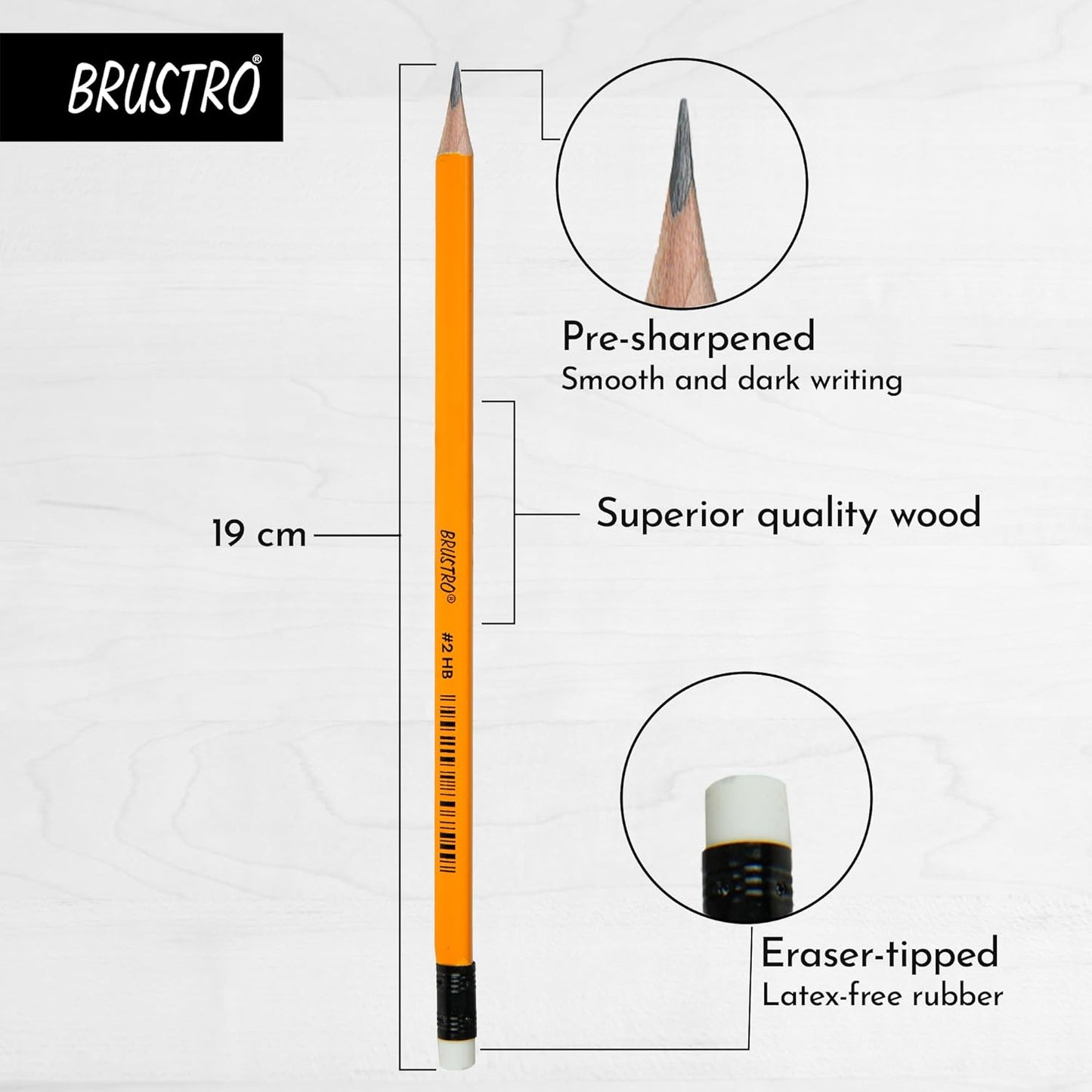 BRUSTRO 2 HB Extra Dark Pencil with Eraser Tip 12 Pencils X 2 Pack (Total 24 Pencils) ECO PVC Dust-Free Eraser (Pack of 2)