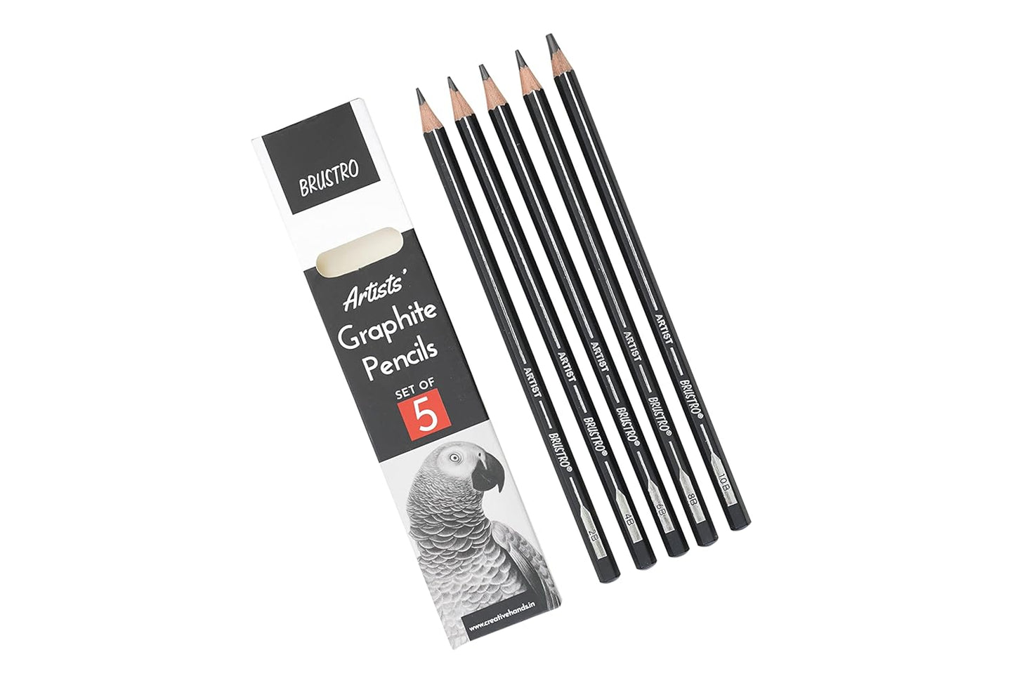 BRUSTRO Artist's Graphite Pencil set | Set of 5 (2B, 4B, 6B, 8B, 10B) | Pre Sharpened, Lightweight, Break-resistant, Ideal for Students and Adults, Students, Professional Drawing,Sketching,Mandala Art