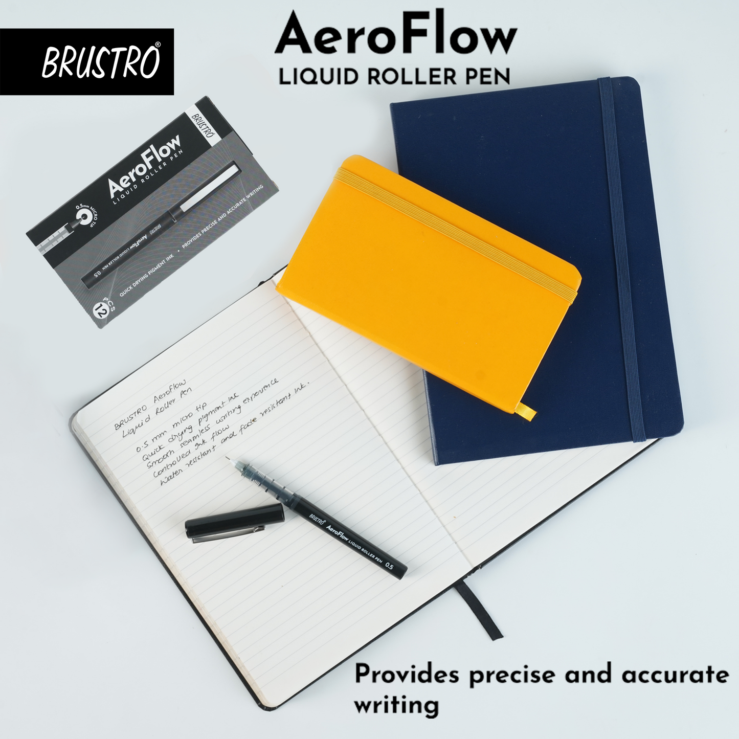 BRUSTRO AeroFlow Liquid Ink Rollerball Pens 0.5 Micro Tip Pack of 12 (Classic Black ink)