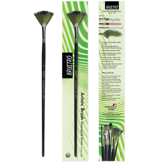 Brustro Artists Greengold Acrylic Brush Fan Series 1800 - Size - 8 | Ideal for Oil, Acrylic Painting on Paper, Canvas, Fine Art Students and Professional.