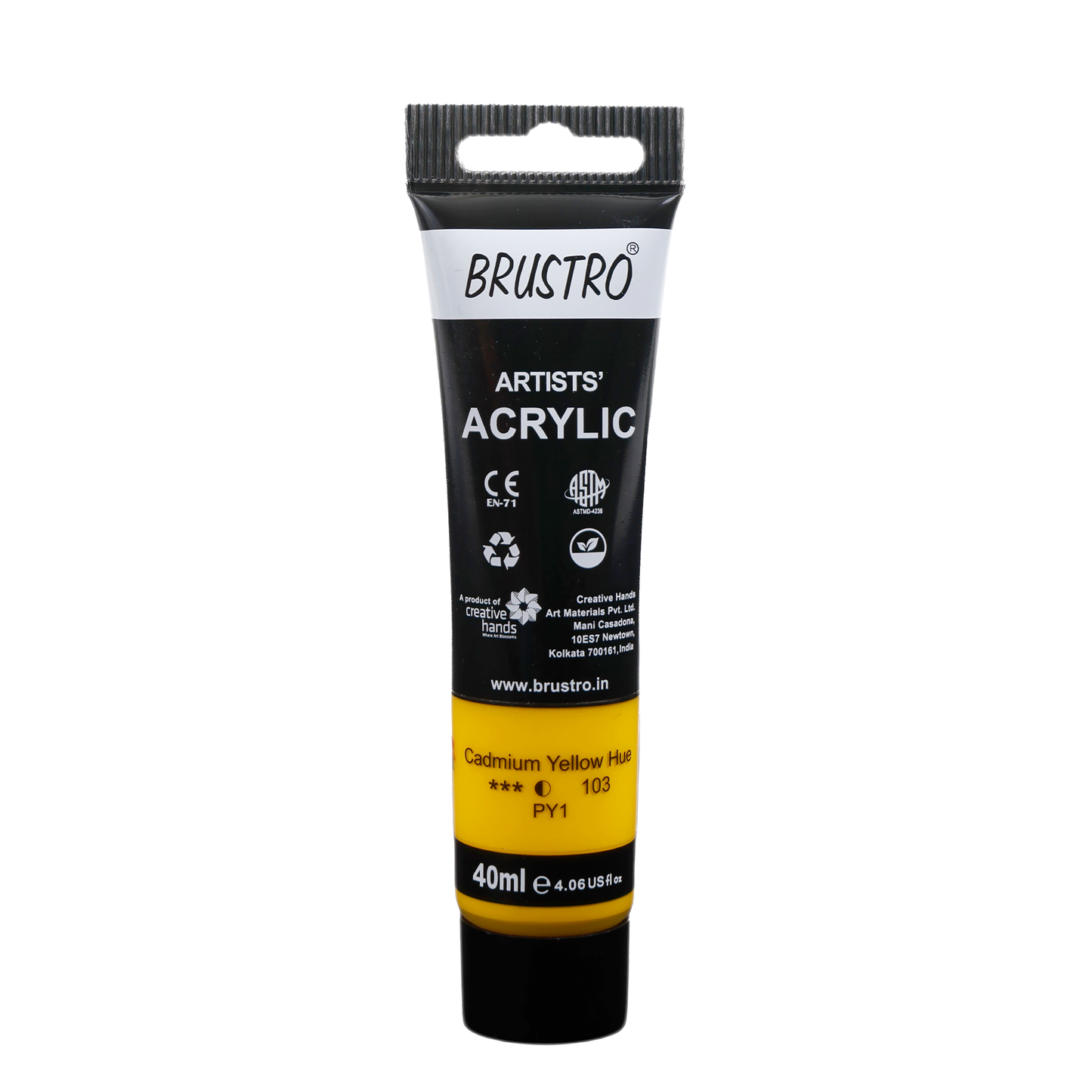 BRUSTRO Artists Acrylic Paint Tube | 40ml, Cad Yellow Hue |Non-Toxic, Water based, Inter Mixable, Ideal for Painting, Textured Effects on Canvas, Paper, Fine Art Student and Professionals