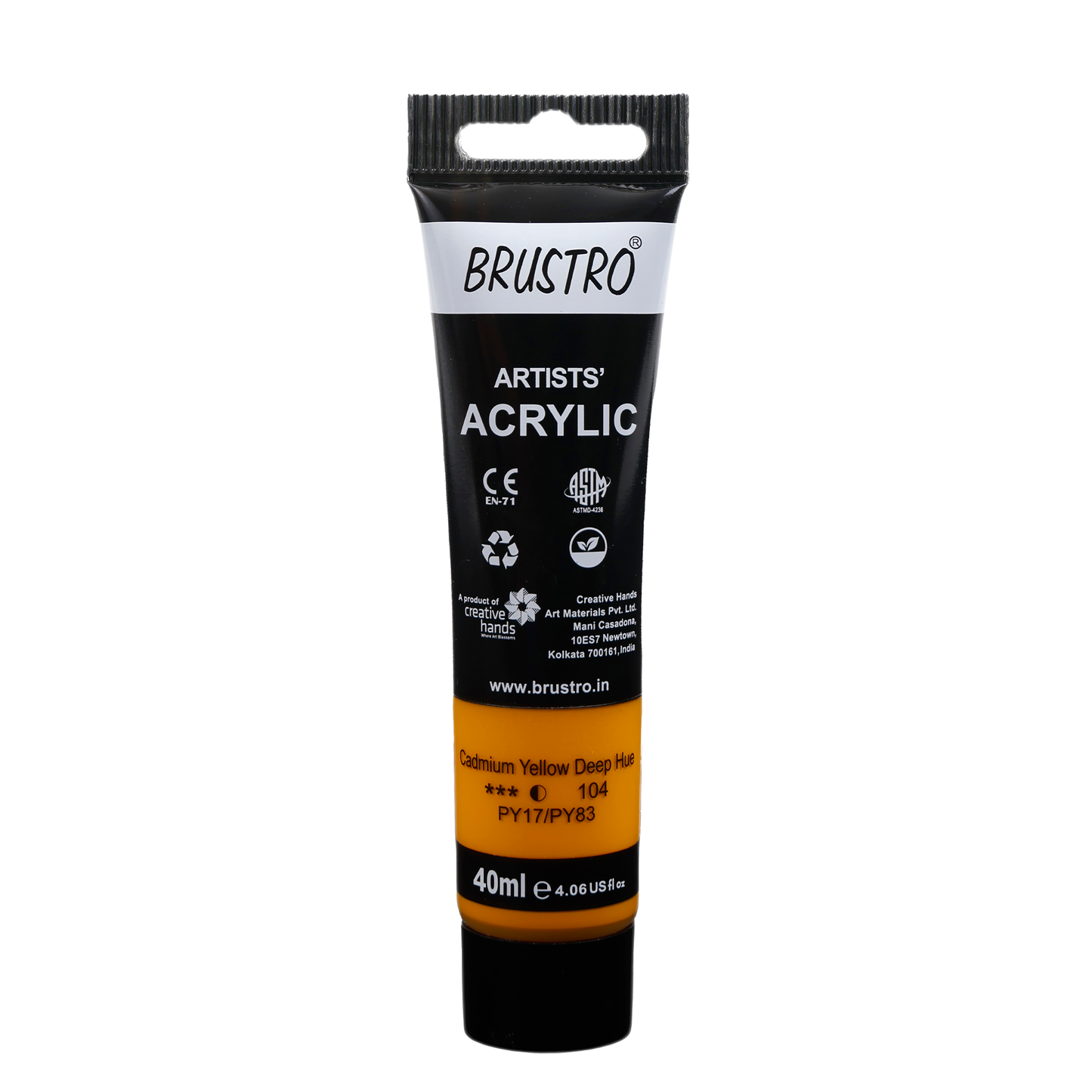 BRUSTRO Artists Acrylic Paint Tube | 40ml, Cad Yellow Deep Hue |Non-Toxic, Water based, Inter Mixable, Ideal for Painting, Textured Effects on Canvas, Paper, Fine Art Student and Professionals