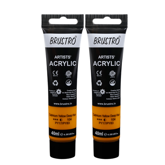 BRUSTRO Artists Acrylic Paint Tube | 40ml, Cad Yellow Deep Hue (Pack of 2)|Non-Toxic,Water based,Inter Mixable,Ideal for Painting,Textured Effects on Canvas,Paper,Fine Art Student and Professionals
