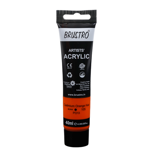 BRUSTRO Artists Acrylic Paint Tube | 40ml, Cad Orange Hue |Non-Toxic, Water based, Inter Mixable, Ideal for Painting, Textured Effects on Canvas, Paper, Fine Art Student and Professionals