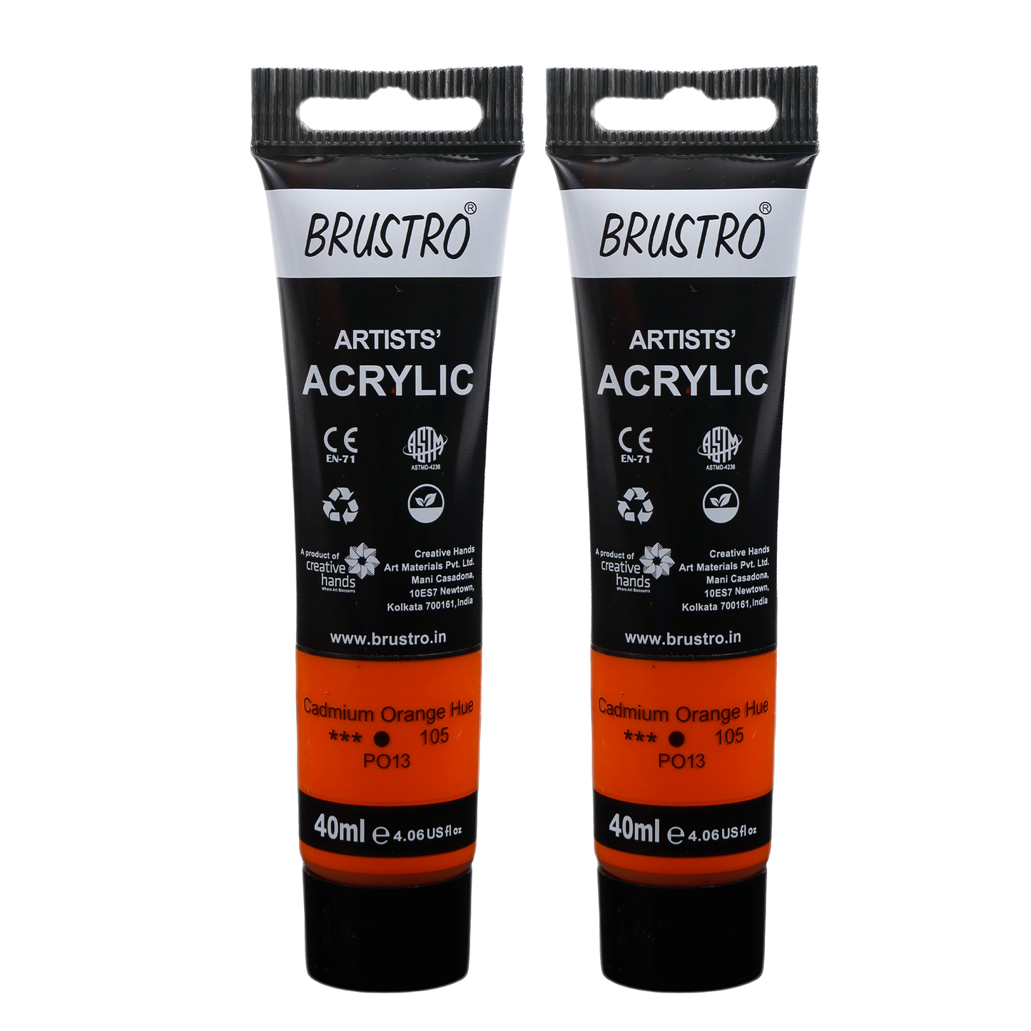 BRUSTRO Artists Acrylic Paint Tube | 40ml, Cad Orange Hue (Pack of 2)|Non-Toxic, Water based, Inter Mixable, Ideal for Painting, Textured Effects on Canvas, Paper, Fine Art Student and Professionals