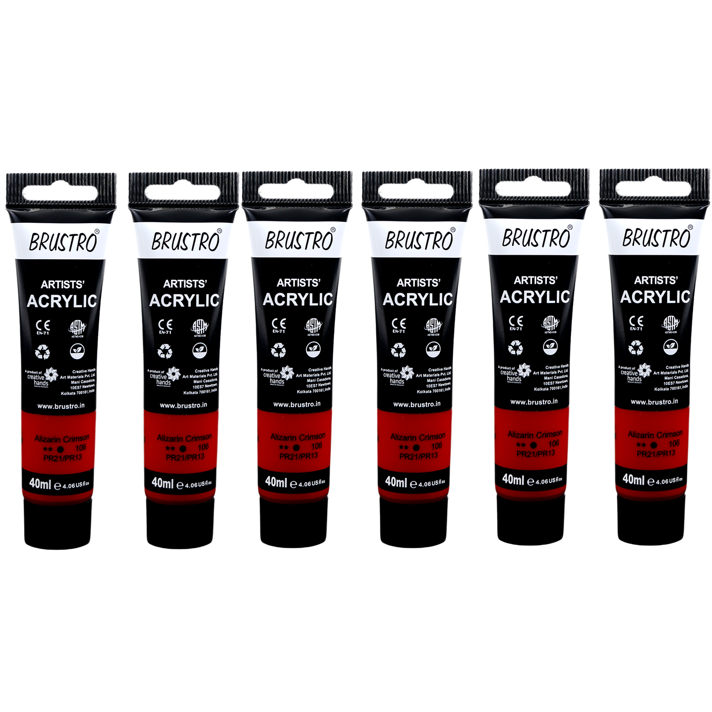 BRUSTRO Artists Acrylic Paint |40ml, Alizarin Crimson, Pack Of 6 Tubes|Non-Toxic,Water based,Inter Mixable,Ideal for Painting,Textured Effects on Canvas,Paper,Fine Art Student and Professionals