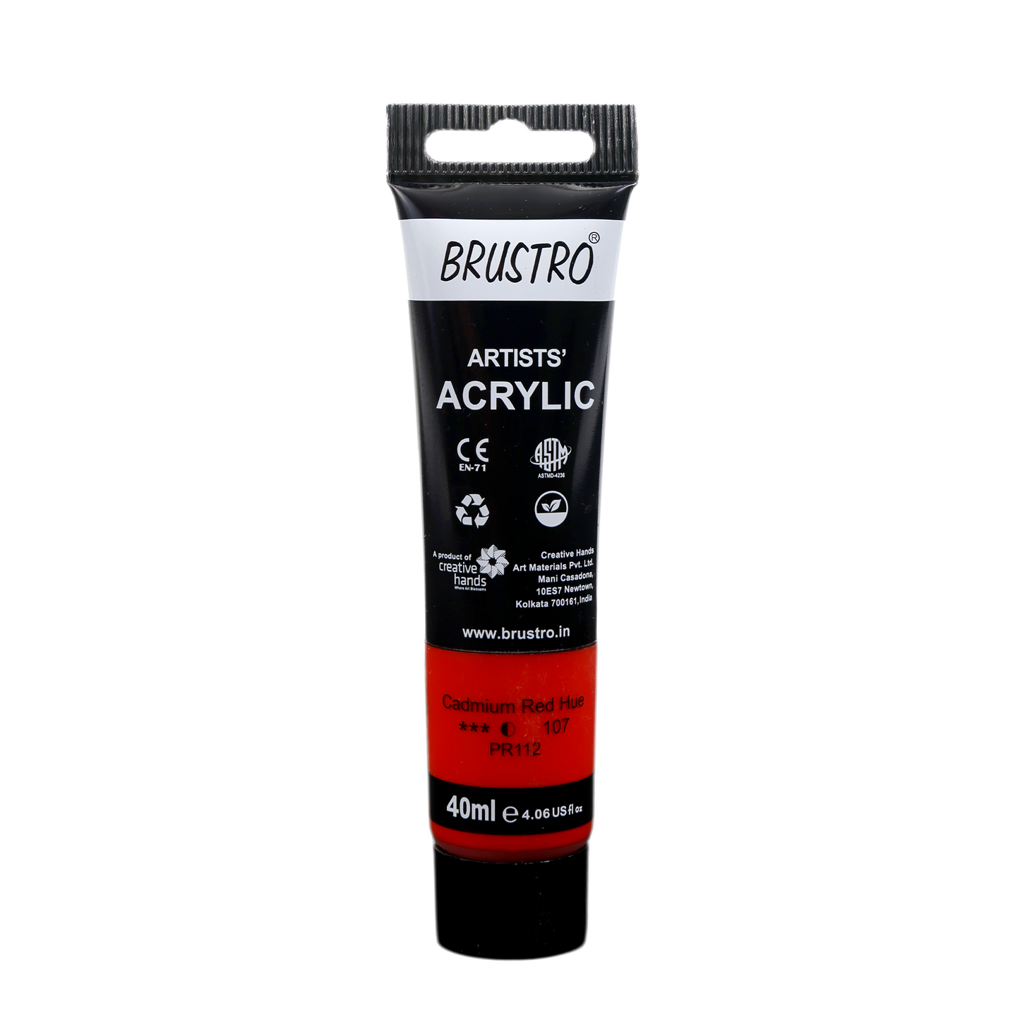BRUSTRO Artists Acrylic Paint Tube | 40ml, Cad Red Hue |Non-Toxic, Water based, Inter Mixable, Ideal for Painting, Textured Effects on Canvas, Paper, Fine Art Student and Professionals