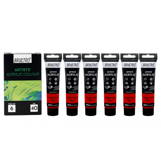 BRUSTRO Artists Acrylic Paint |40ml, Cad Red Hue, Pack Of 6 Tubes|Non-Toxic,Water based,Inter Mixable,Ideal for Painting,Textured Effects on Canvas,Paper,Fine Art Student and Professionals